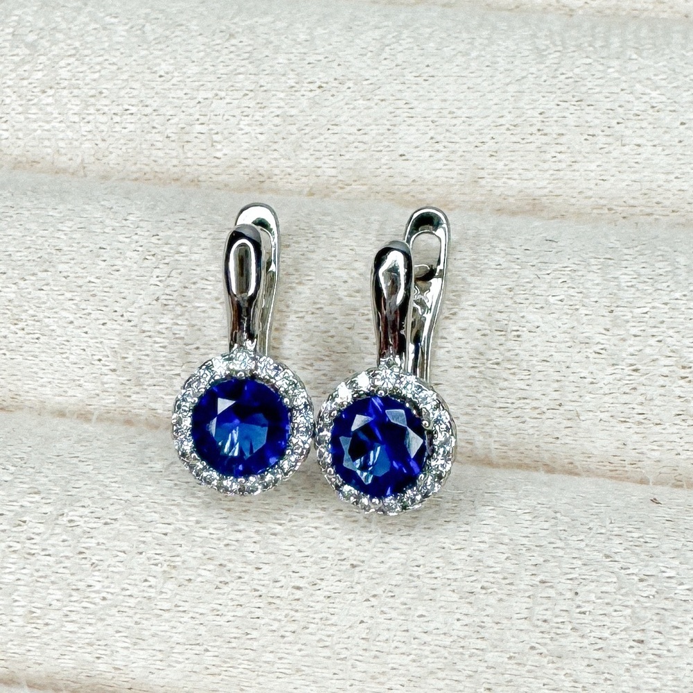 Silver Plated Cubic Zirconia Elegant Blue and Silver Earrings - Picture 1 of 3